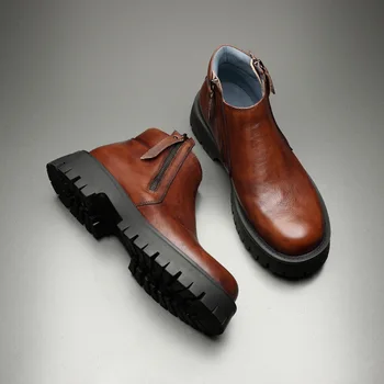 Vyrai atsitiktinis batų odos mados patogus trumpi batai 2023 Rudenį