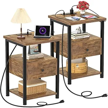 Spintelė 2 su Įkrovimo Stoties, Gale Stalo staliukas su USB Prievado, Modernus Nightstands su Stalčiais Sandėliavimo Lentynos