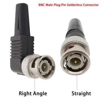 5vnt BNC Male Plug Pin Solderless Jungtis stačiu Kampu / Tiesiai BNC RF, Coaxial Adapteris, Skirtas VAIZDO Saugumo Kameros Priežiūra