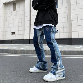 Derliaus y2k Nelaimę Splash Rašalo Blyksnius Jeans Mens Streetwear Kratinys Hip-Hop Grafiti Sunkiųjų Plauti Juoda Slim Fit Denim Kelnės