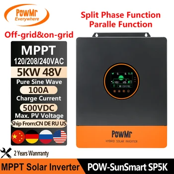 PowMr Off-grid/On-grid 5KW 48V Hibridinė Saulės Inverterių MPPT 100A 120/208/240V AC Išėjimo Paramos Lygiagrečiai ir tarpinis Etapas, Funkcija