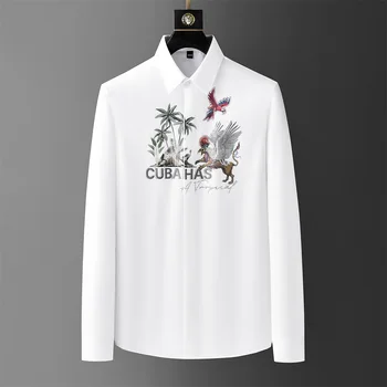 Prekės 2023 Rudenį Prabanga kalnų krištolas vyriški Marškinėliai Mados Atsitiktinis ilgomis Rankovėmis Marškinėliai Slim Fit Verslo Socialinės Šalis Smokingas M-5XL