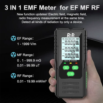 3-In-1 Elektromagnetinio Lauko Spinduliuotės Detektorių Testeris EMF Matuoklį Daugiafunkcinis Nešiojamasis Radijo Dažnių Įspėti Matuoklis