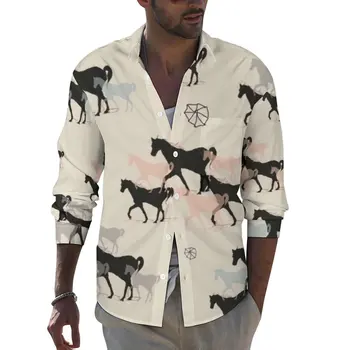 Arklių Atsitiktinis Marškinėliai Vyrams Gyvūnų Marškinėliai ilgomis Rankovėmis Tendencijos Streetwear Palaidinės Pavasario Išspausdintas Viršų 3XL 4XL
