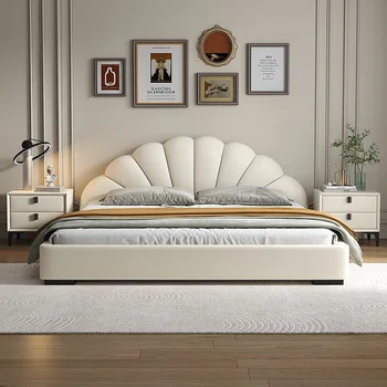 Modernus ir minimalistinis odos kremas vėjo grynoji raudonųjų Šiaurės naujas odos lova 1,8 m double master lova