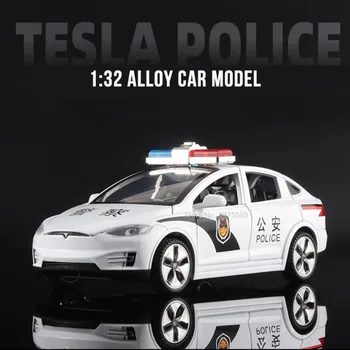 1:32 Masto Lydinio Policijos Automobilio Modelį Žaislai Tesla Model X Modeliavimas Metalo Diecast Automobiliai Traukti Atgal Surinkimo Pomėgiai Žaislas Vaikams
