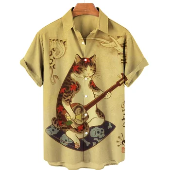 Havajų Vyrų Apykaklės Marškinėliai 3d Spausdinimo Japonų Stiliaus Bushido Viršuje Gyvūnų Vasaros Atsitiktinis Suknelė Vintage Drabužių
