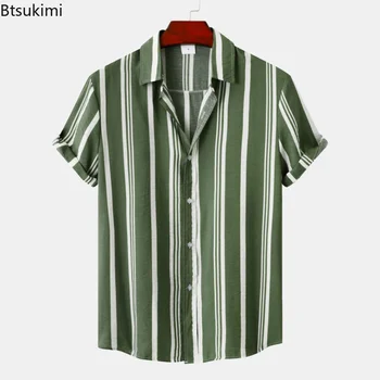 2023 Vyrų Vasaros trumpomis Rankovėmis Marškinėliai Dryžuotas Kvėpuojantis Havajų Paplūdimyje Vyrų Marškinėliai Turn-žemyn Apykaklės Mygtuką Atsitiktinis Palaidinė Vyrams