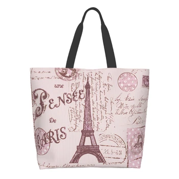 Paryžiaus Pirkinių Krepšys Daugkartinio Naudojimo Derliaus Romantiška Nešti Maišą Rožinė Pečių Maišą Atsitiktinis Lengvas, Didelės Talpos