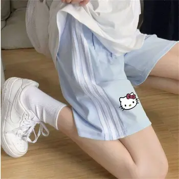 Sanrio Hello Kitty Sporto Kelnės Kawaii Anime Kt Katė Pinkycolor Merginos Vasarą Veikia Šortai Studentų Prarasti Aukšto Juosmens Trumpas Kelnes