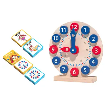Medinis Žaislas Laikrodis Išmokti Pasakyti Laiką Daugiafunkcinis Mokymo Laikas 18 Grįžtamasis Laiko Korteles, Dovanų Berniukas Mergaitė Vaikams