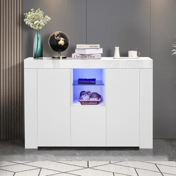 Virtuvė, švediškas stalas Spinta su LED Šviesos\ Baltos blizgančios Valgomasis Stalas Laikymo Spintos Prieškambario Kambarį