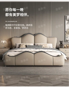 2023 Naujos, modernios šviesos prabanga lova, miegamojo paprasta aukštos klasės atmosferą 2 metrų dvigubai minkštas krepšys itališkos odos lova