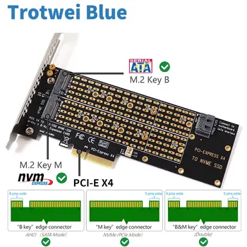 M. 2 NVMe Adapteris, SSD į PCIe Card Key M + Mygtuką B su Ventiliatoriumi SATA Kabelis PCIE į M2 Adapteris Palaiko 2230 2242 2260 2280 22110