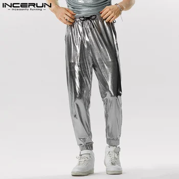 INCERUN Amerikietiško Stiliaus Gražus Vyrų Pantalons Flash Audinio Kelnės Stilingas Šalis Karšto Pardavimo Raišteliu Aukšto Juosmens Ilgas Kelnes